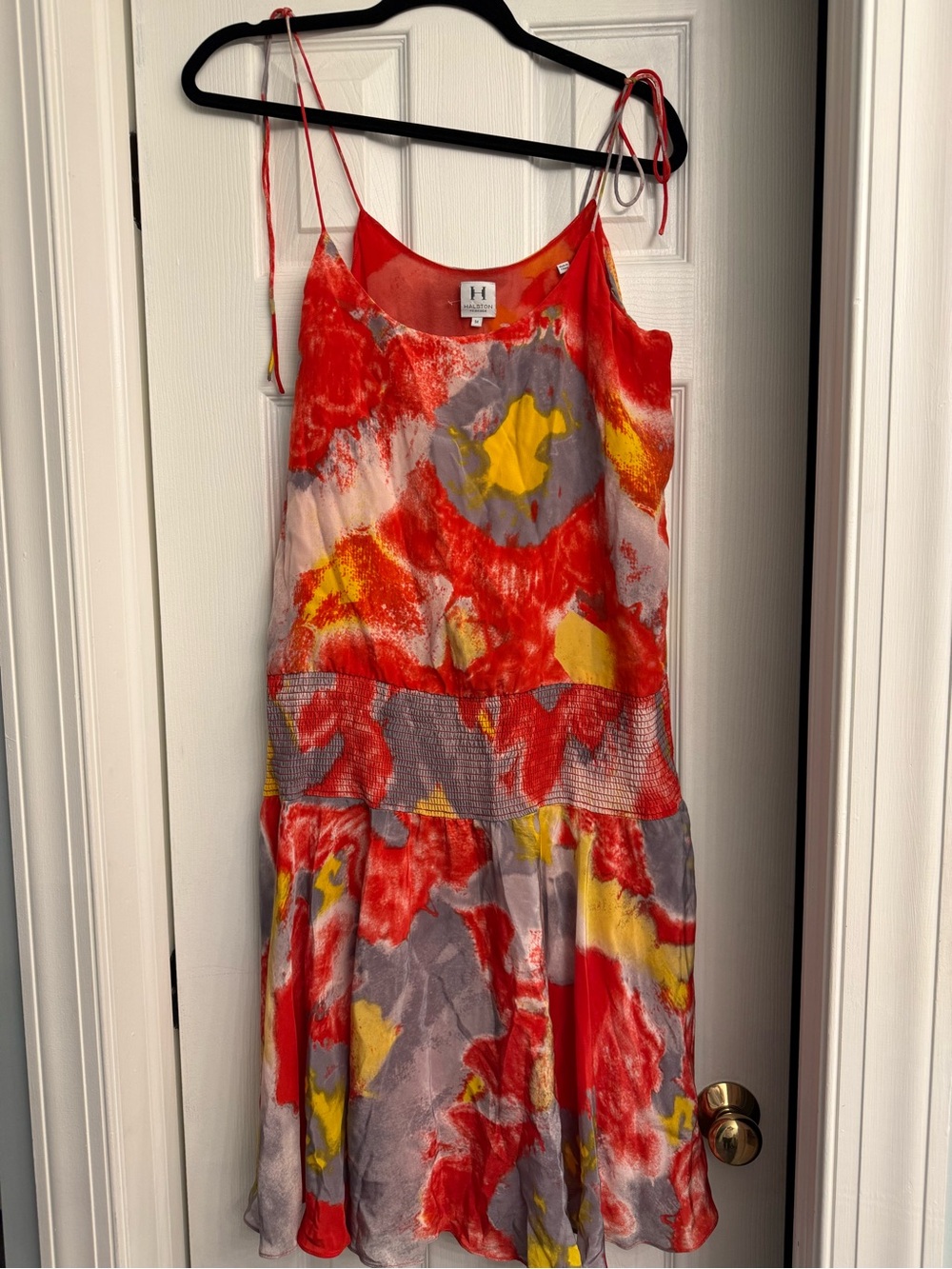 Halston Heritage Red Yellow Gray Abstract Print Mini Dress - Picture 2 of 2